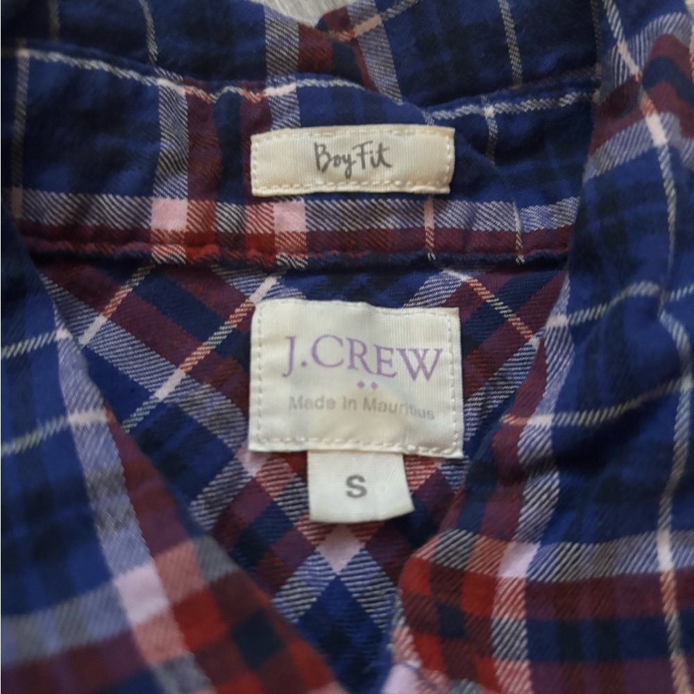 J. Crew Navy and Rust Boy Fit Plaid Button Down Shirt - Picture 2 of 3